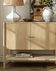 Cashel Small Sideboard with ratten shelf lifestyle