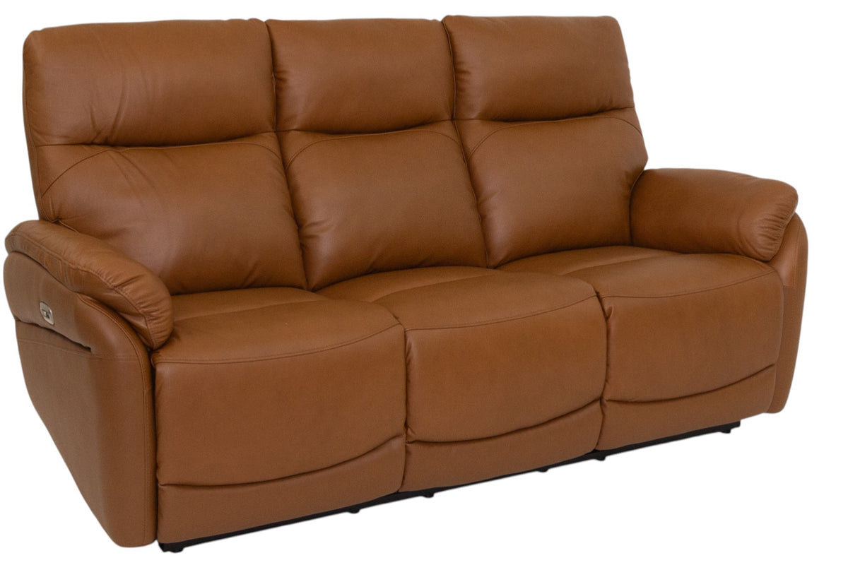 Gisborne 3 Seater power Recliner in tan leather