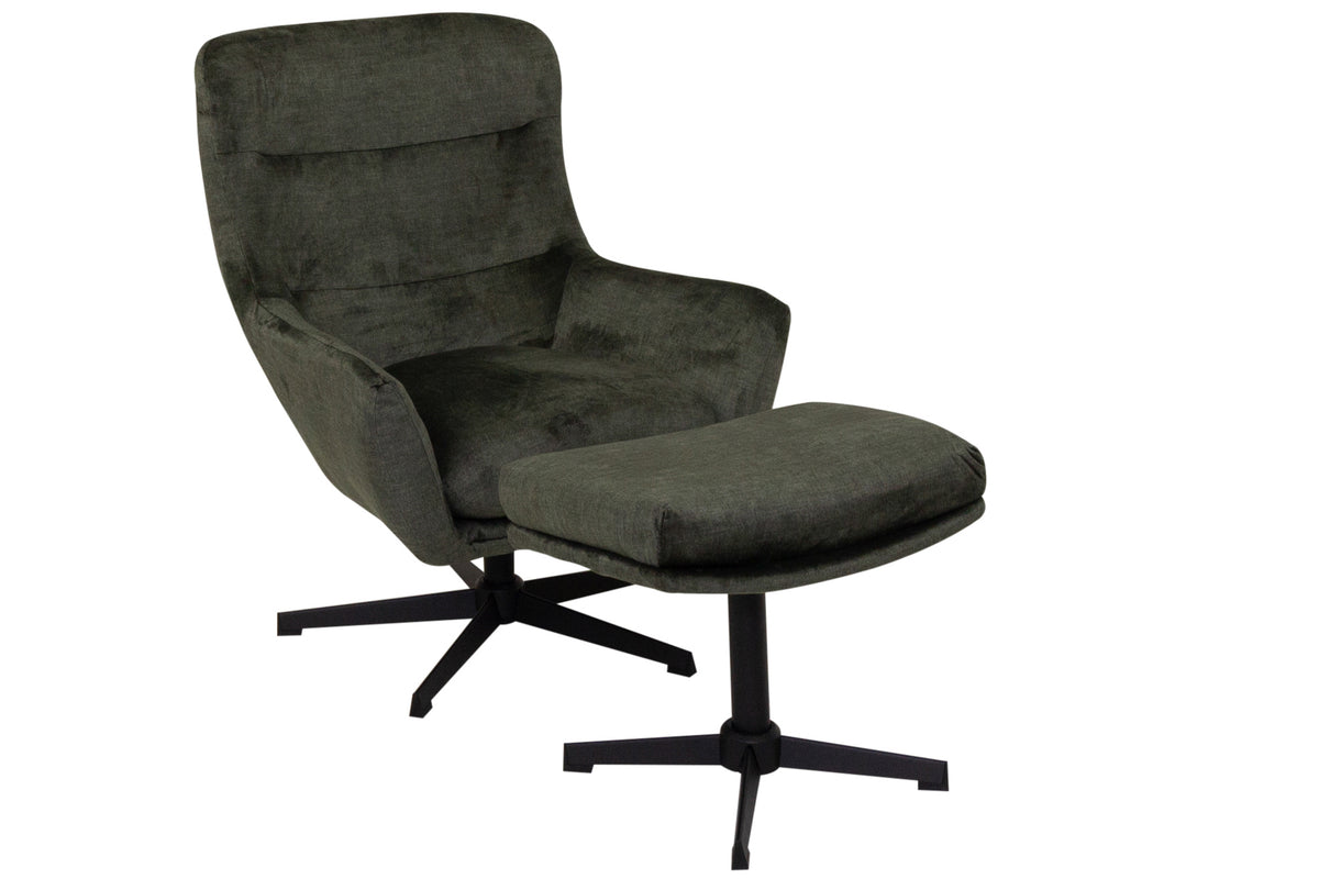 Helsinki Green Armchair and Footstool with black bases