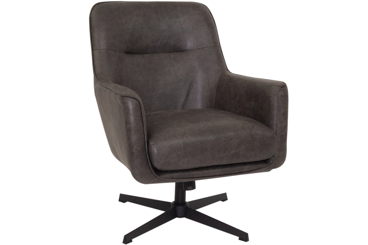 Liam Black Leather swivel Armchair