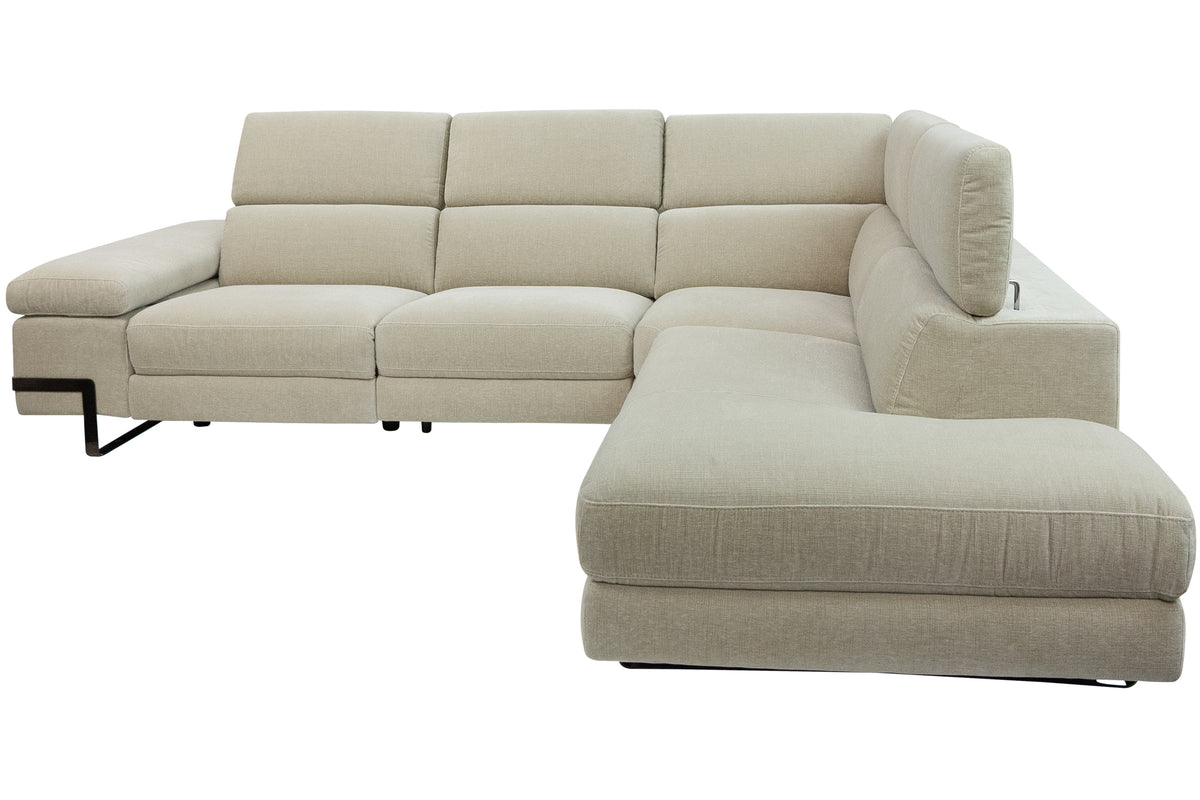 Picton Cream fabric Reclining Corner Suite with metal legs