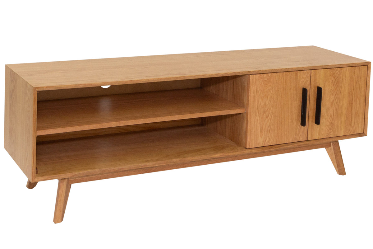 Rathnew Entertainment Unit with 2 doors black handles and shelves