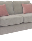Robin 2 Seater Sofa in a warm grey fabric with pink cushions