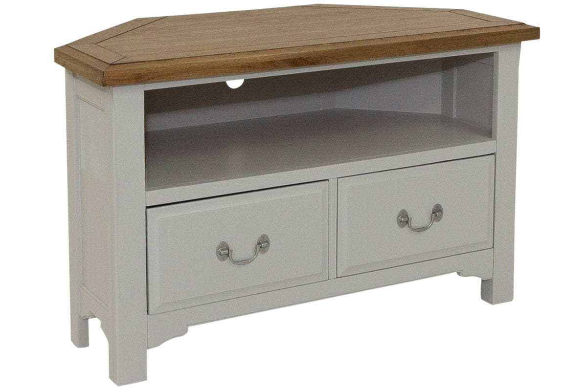 Simon Corner Entertainment Unit with 2 drawers and a shelf
