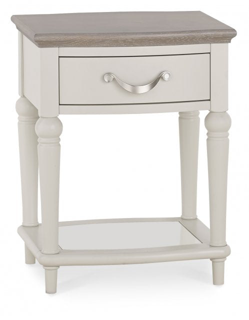 Vesper Grey and Oak Lamp Table with 1 drawer and glass shelf