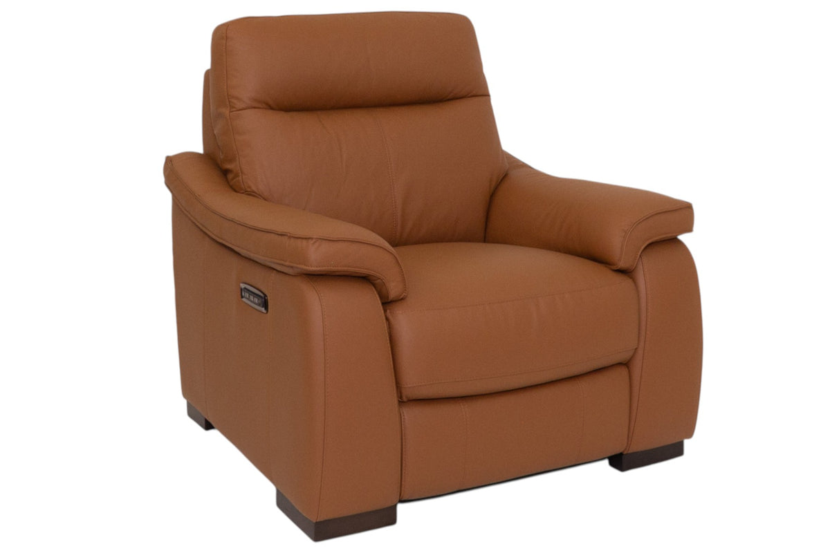 heath recliner in tan leather